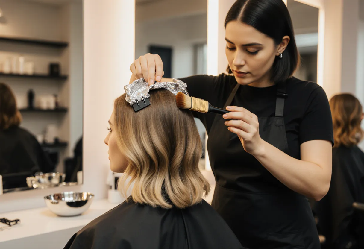 Stylist applying toner during a hair color correction at The Look Hair Salon in Glendale