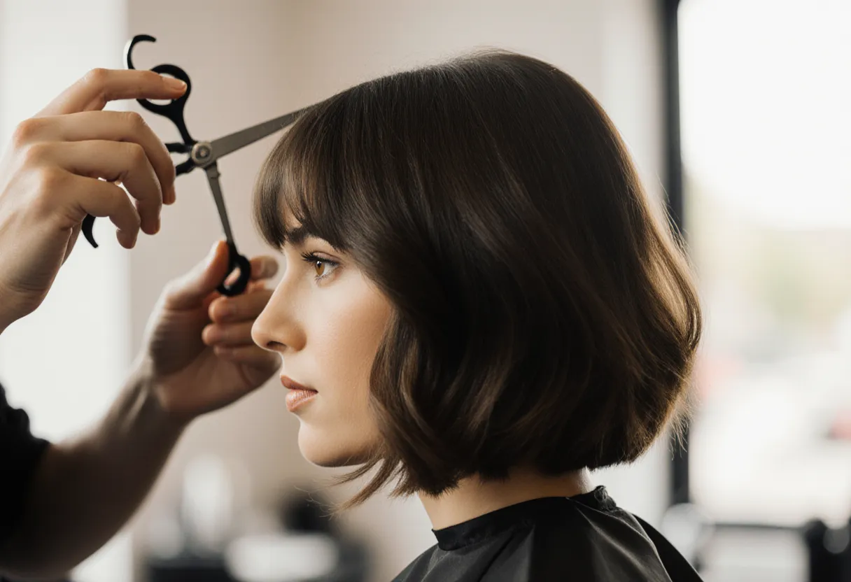 Stylist cutting a layered bob haircut on a client at The Look Hair Salon in Glendale