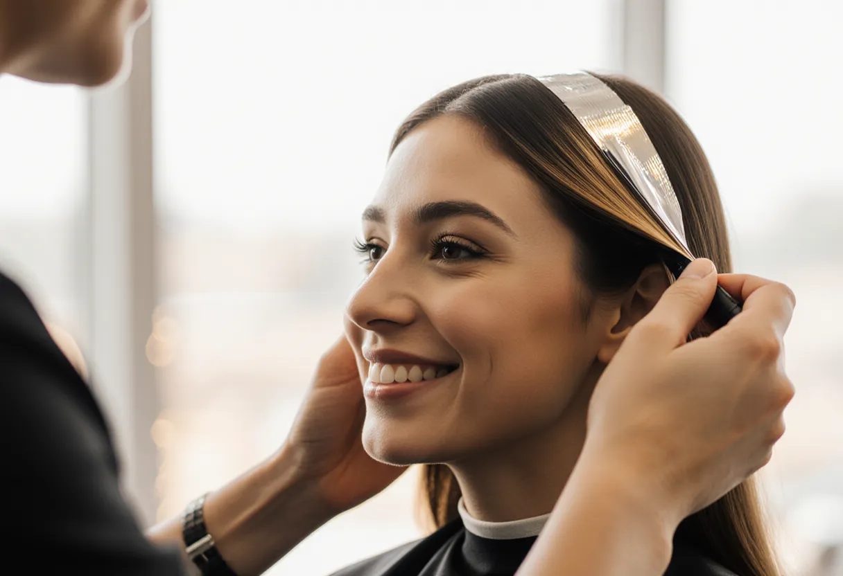 Colorist applying partial highlights foils to a client at The Look Hair Salon in Glendale