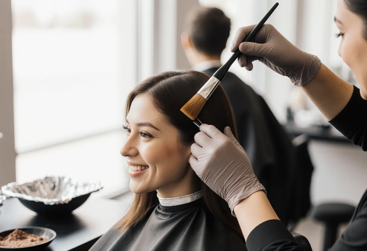 Colorist applying a root touch up to a client's regrowth at The Look Hair Salon in Glendale