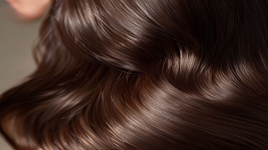 Close-up of perfectly straight hair with a glossy flat-iron finish, warm studio lighting